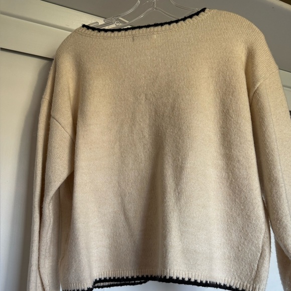 Super cute Lush Cream V-Neck Sweater with Black Trim. Size S - Picture 5 of 7